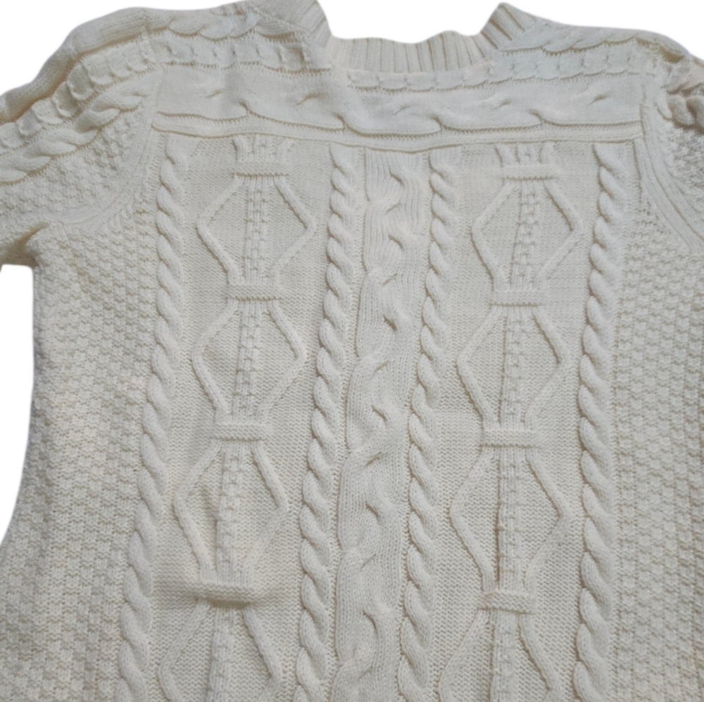 DKNY Women's Cream Cable Knit Sweater 3 Button Sweater. Sz L - Picture 5 of 7